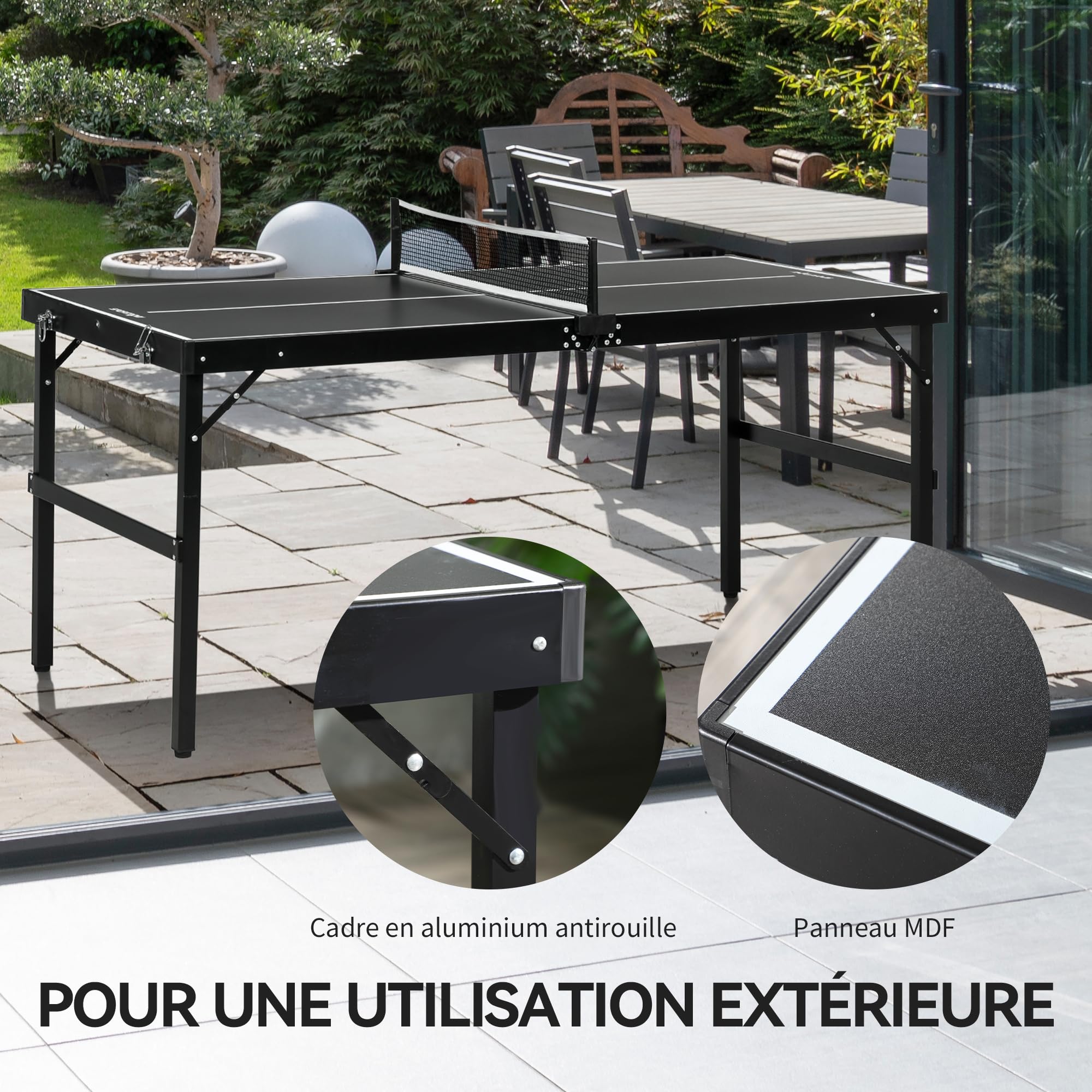 SPORTNOW Mini Table de ping Pong Pliable, Table de ping-Pong avec Filet, balles, poignée, pour extérieur et intérieur 152 x 76 x 72 cm, Noir