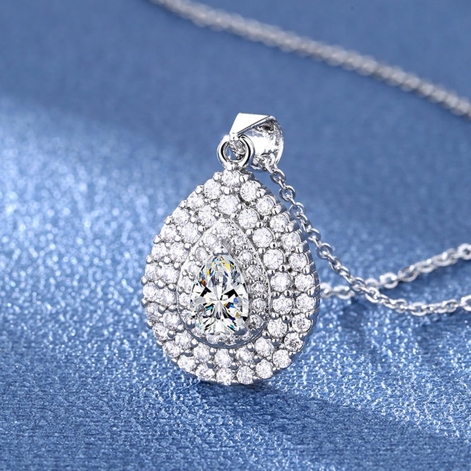 Collana Oro Donna 18K Vero, Catene Collane Goccia D'Acqua Brillante con Diamante Sintetico Collana con Ciondolo Donna Oro Bianco 45 CM
