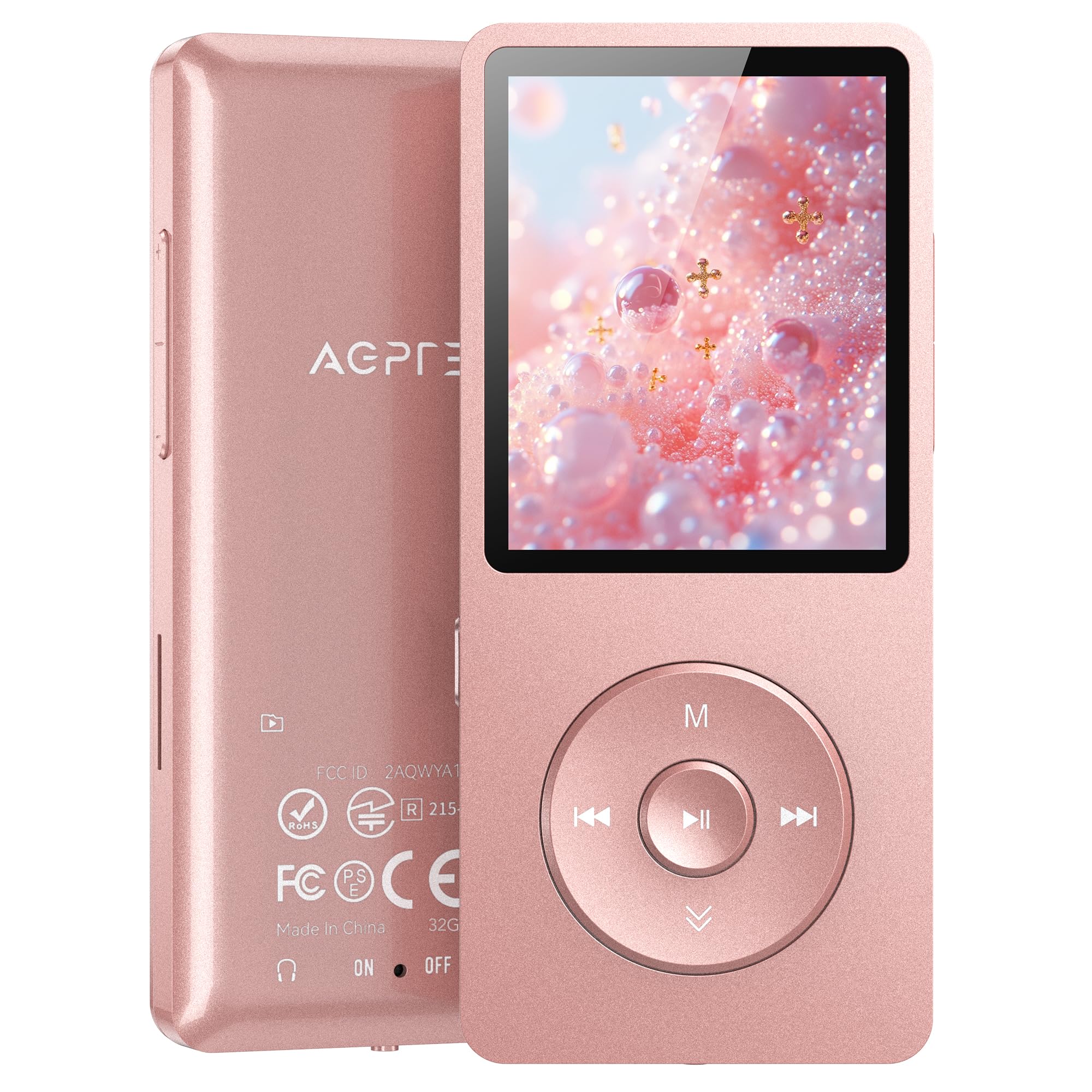 AGPTEK Lecteur MP3 Bluetooth 5.3 64Go Baladeur Portable HiFi 70H Autonomie Radio FM Or Rose