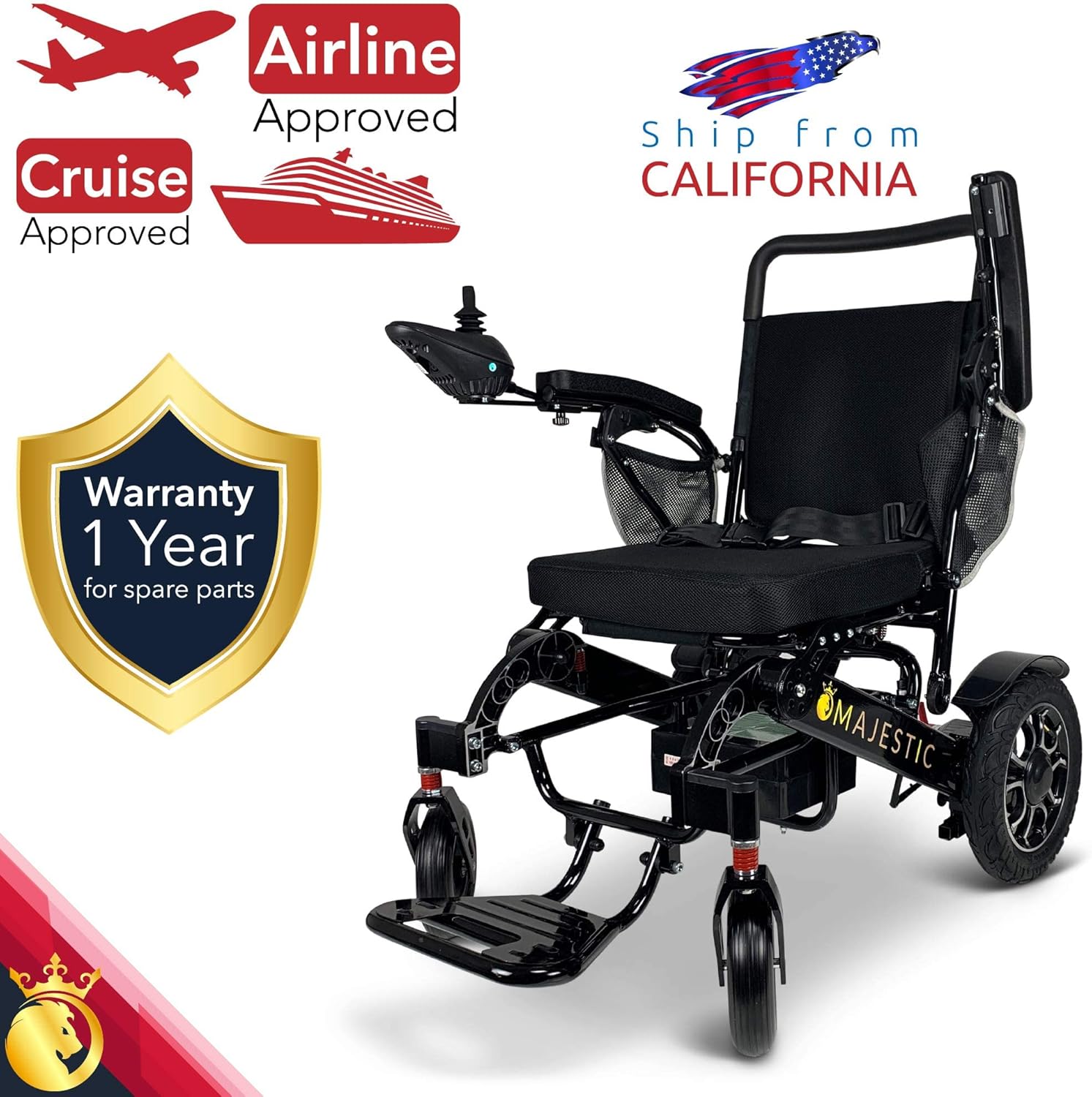 Majestic Electric Wheelchair 2021 - Foldable Remote Control Power Chair, 500 Watt Waterproof Motor, Lightweight Motorized Portable Mobility Aid for Adults - Wheel Chair (19.5" Seat Width) : Health & Household