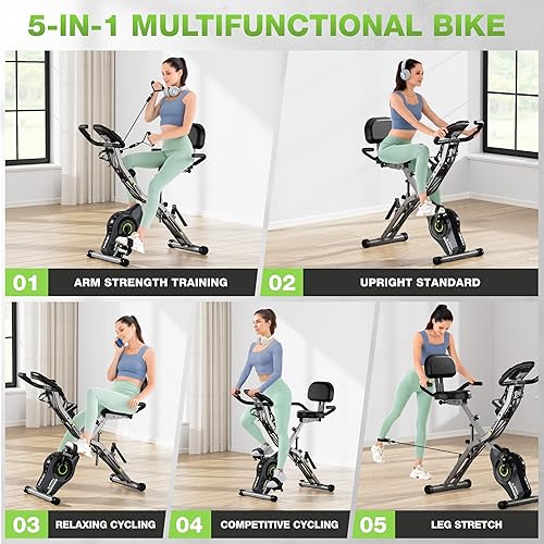 Miniatura 3 de Goimu Bicicleta de Ejercicio, Bicicleta Estática Plegable 5 en 1 para Personas Mayores, Resistencia Magnética Ajustable de 16 Niveles, Bicicleta de
