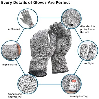 LYCN 10 Pair Cut Resistant Gloves Level 5 Protection, Gray, L