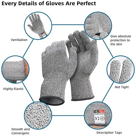 LYCN 10 Pair Cut Resistant Gloves Level 5 Protection, Gray, L
