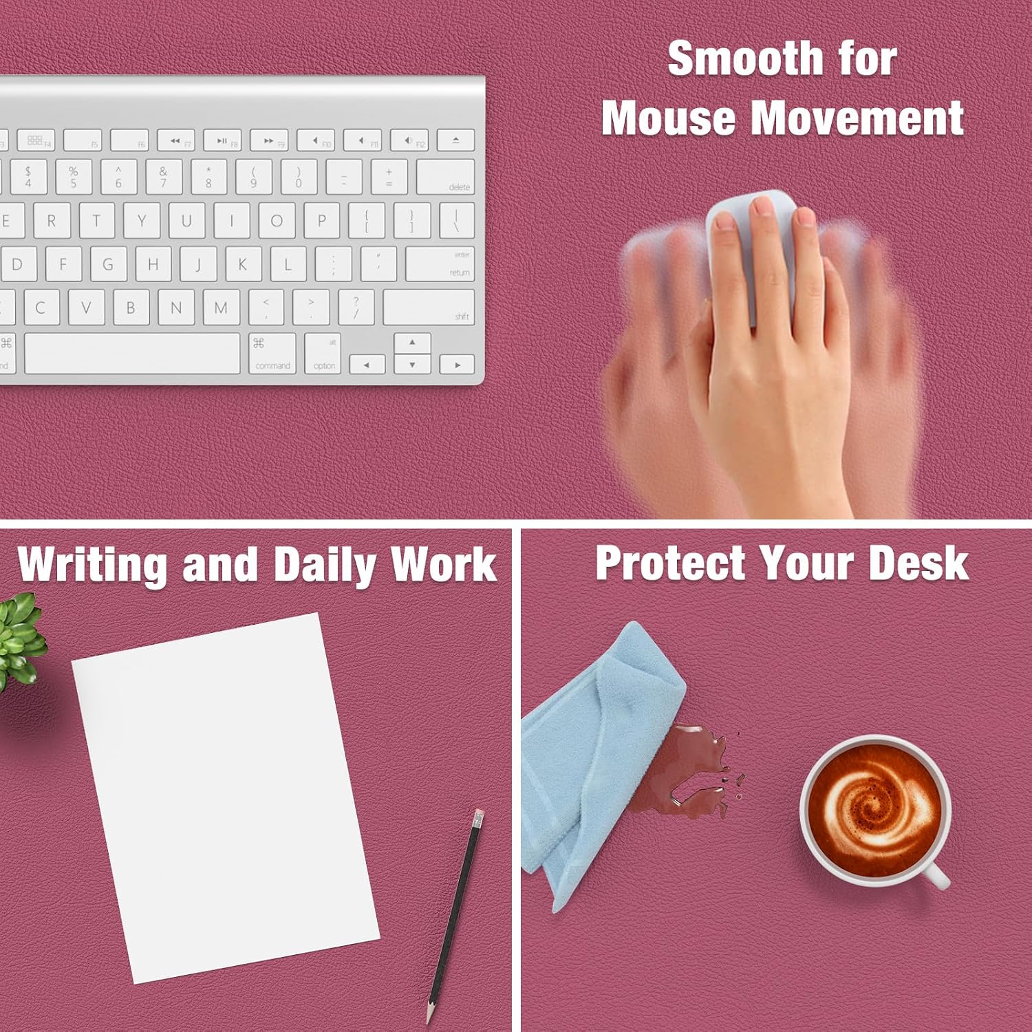 Hsurbtra Desk Pad, 23.6" x 13.8" PU Leather Desk Mat, M Extended Mouse Pad, Waterproof Desktop Blotter Protector, Non-Slip Ultra Thin Small Laptop Keyboard Writing Mat for Office Home, Deep Red - 4