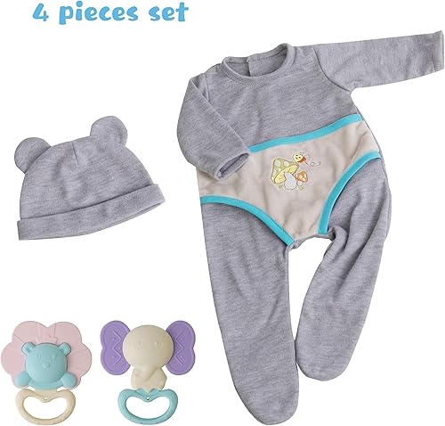 Miniatura 2 de EKOKIZ Ropa de muñecas Reborn para niño, adorable oso gris, ropa de muñecas de 17 a 22 pulgadas, conjunto de accesorios para muñecas recién nacidas,