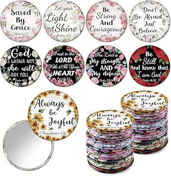 36 Pcs Mini Christian Compact Mirror Christian Gifts Bulk Floral Bible Verse Mini Compact Mirrors Religious Scripture Gifts Inspirational Portable Mirror for Women Coworkers Church Party Favors
