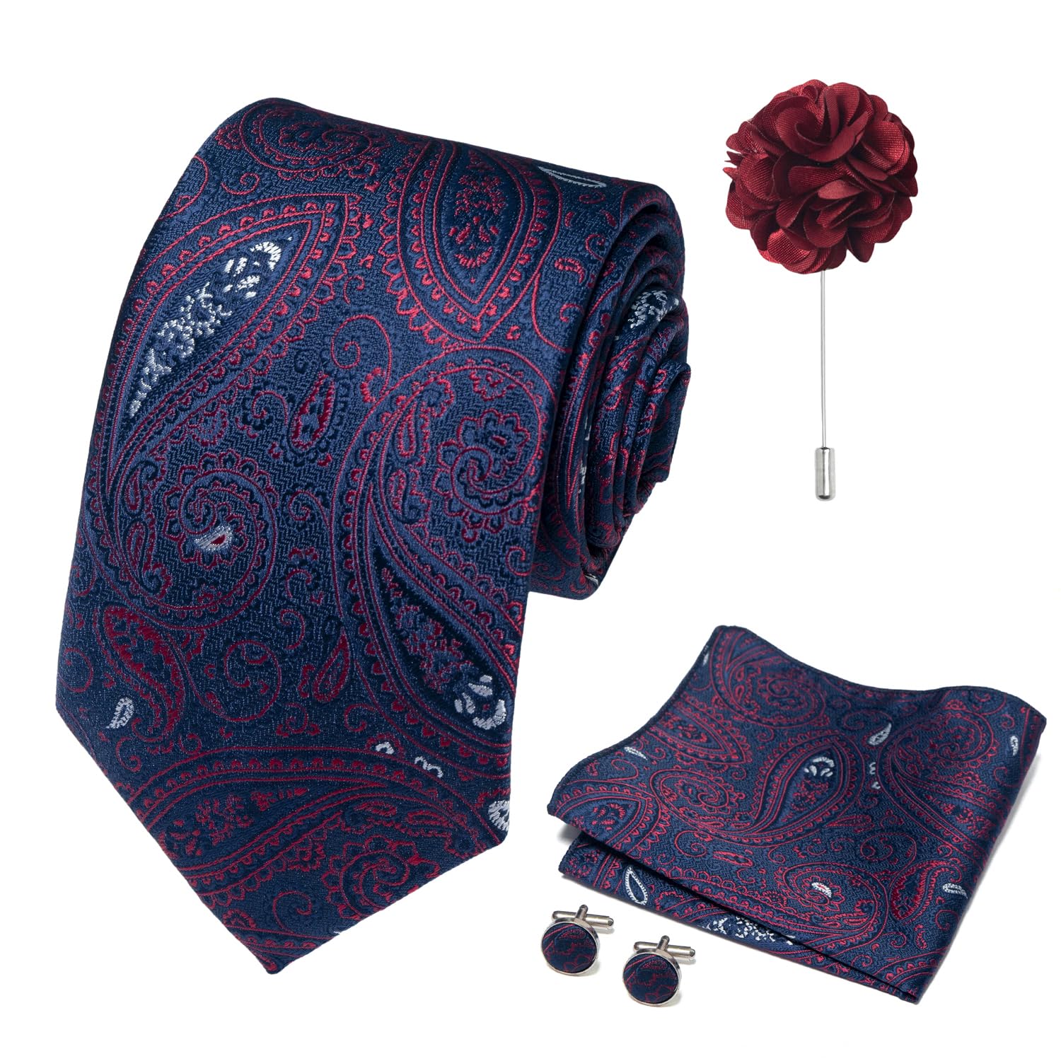 joy alice 70 Colors Ties Set Men Mixed Color Necktie Handkerchief Cufflinks Brooch 3.15 Formal