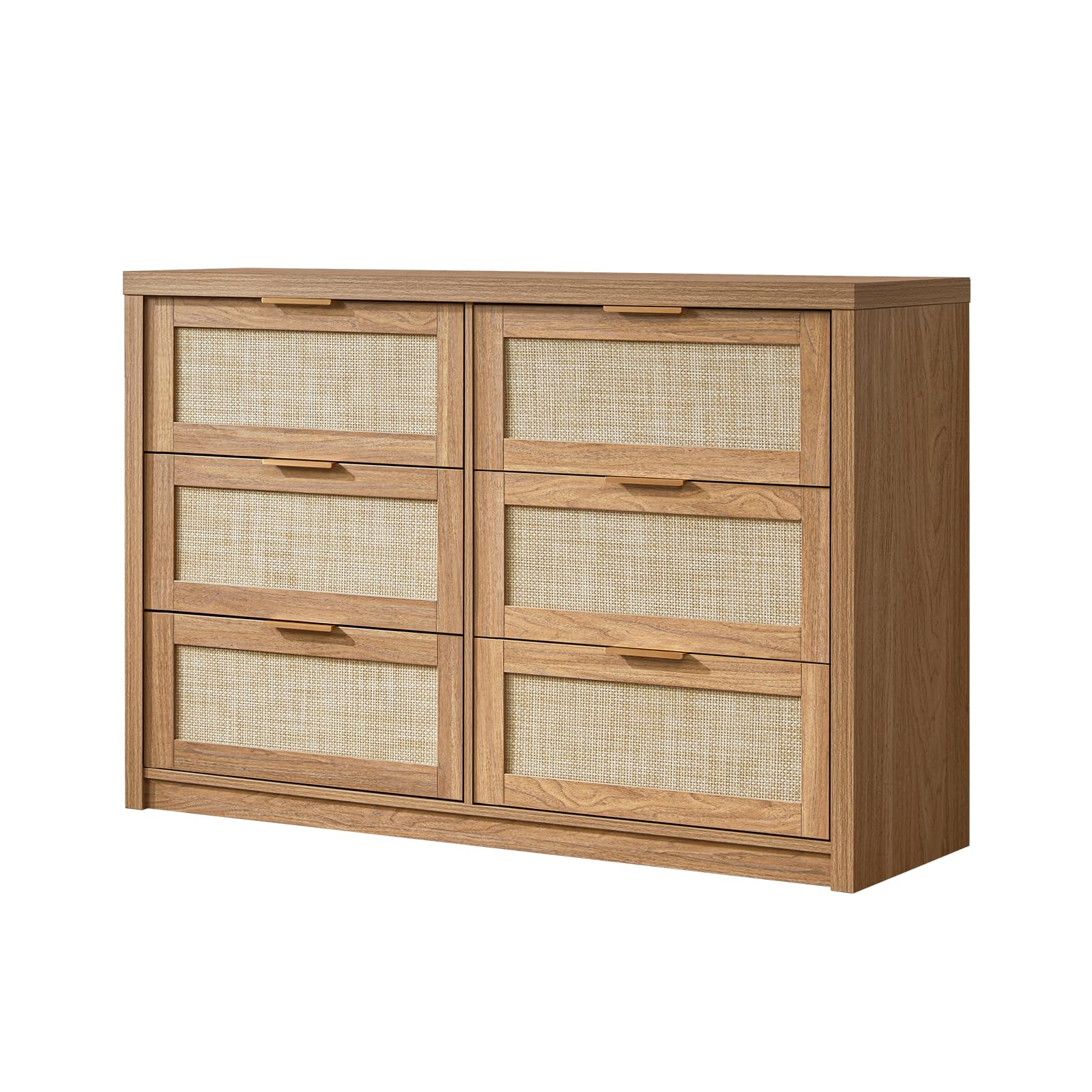 Hampstead Dresser for Bedroom, Rattan 6 Drawer Dresser, Boho Chest of Drawers, Wood Closet Dresser TV Stand for Living Room Hallway, 47.24" W x 15.43" D x 31.69" H