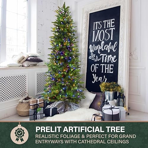 Miniatura 54 de Fraser Hill Farm Árbol de Navidad artificial de pino carmelo preiluminado de 7.5 pies con luces LED dobles multicolor y blanco cálido, follaje LED