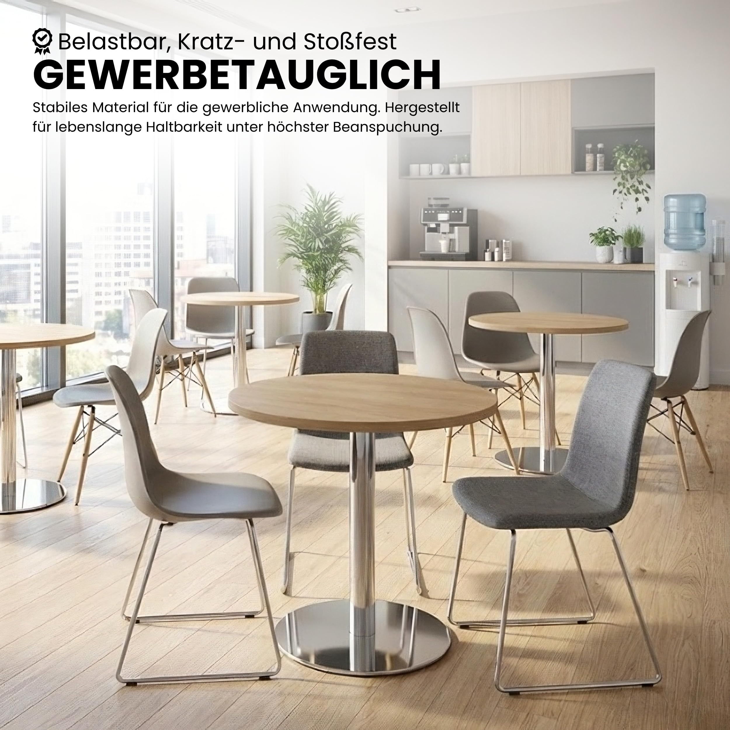 bümö Besprechungstisch, Esstisch klein, Tisch rund 80x80 cm in Eiche, Gestell: Graphit - Kleiner Rundtisch für 2 Personen mit Holz-Platte, Säule aus Metall, Konferenztisch, Bistrotisch