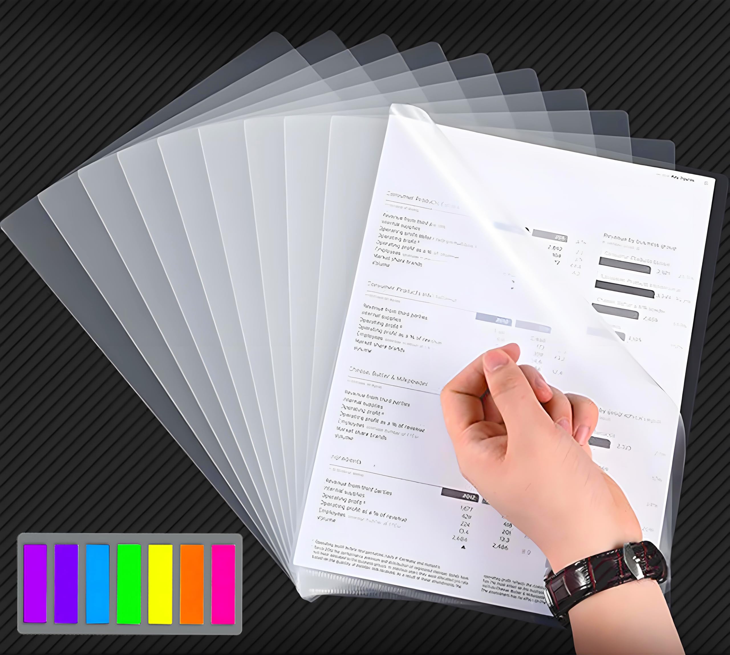 50 Pack Clear Document Folder L-Type Plastic Folder Copy Safe Project Pocket US Letter/ A4 Size in Transparent Color for Store and Organize Photocopies, Speech Drafts, Resumes, Reports