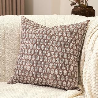 Amor Virisso Fall Floral Pillow Covers 18x18 Couch Pillows for Living Room Farmhouse Neutral Pillow Covers Decorative Throw Pillow Covers Accent Sofa Pillows 1PC, Cognac Brown