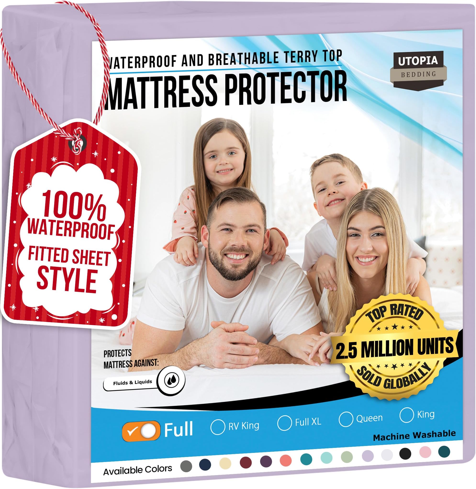 Utopia Bedding Waterproof Mattress Protector Full Size, Premium 200 GSM Terry Mattress Cover, Soft & Breathable Bed Cover, Fitted Sheet Style with Stretchable Deep Pockets 15" (Lavender)