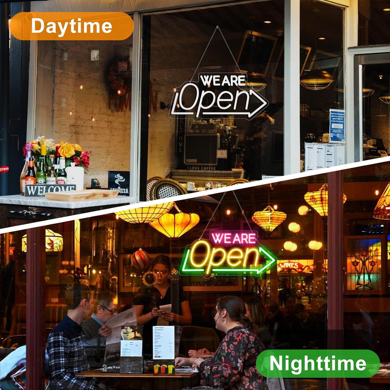 LED Neon WE ARE Open Sign, 16.1"X 7.8" Dimmable Open Signs for Business, Bright Yellow&Pink&Green Neon Sign Powered by USB, LED Light for Coffee Shop Bar Salon Restaurant Pubs