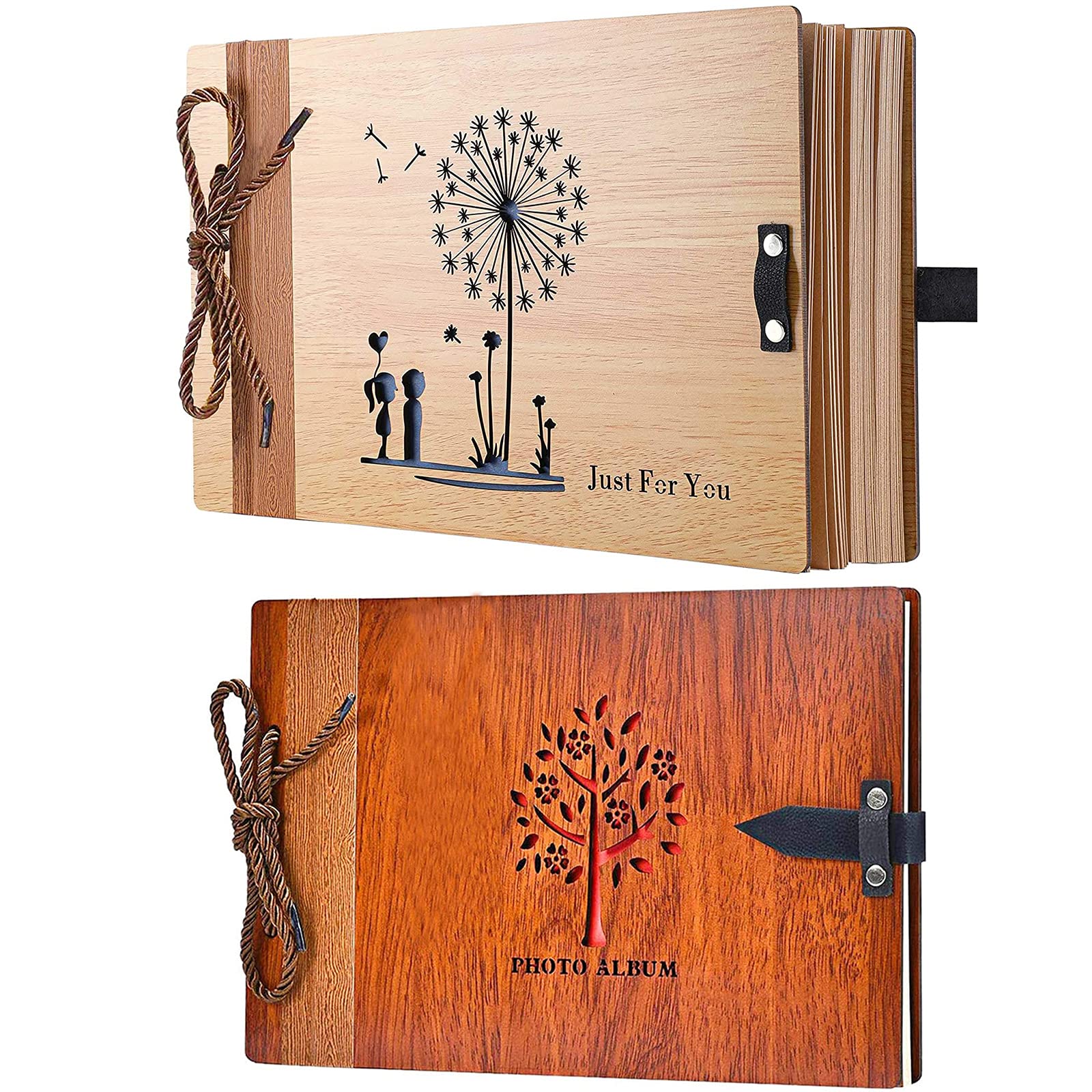 ZEEYUAN 2 PACK of Wooden Photo Album Scrap Book Love Mmeory Photo Book 80 Pages (Dandelion Scrapbook/Photo Album)