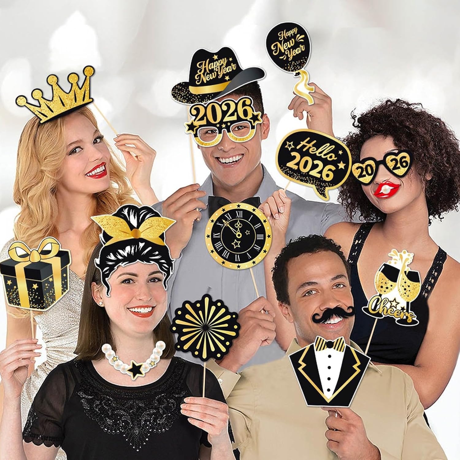 Happy New Year 2026 Photo Booth Props, 30 PCS New Years Eve Party Supplies Photo Booth Props 2026, Happy Newyear Favors Party Decorations Photobooth - Image 6
