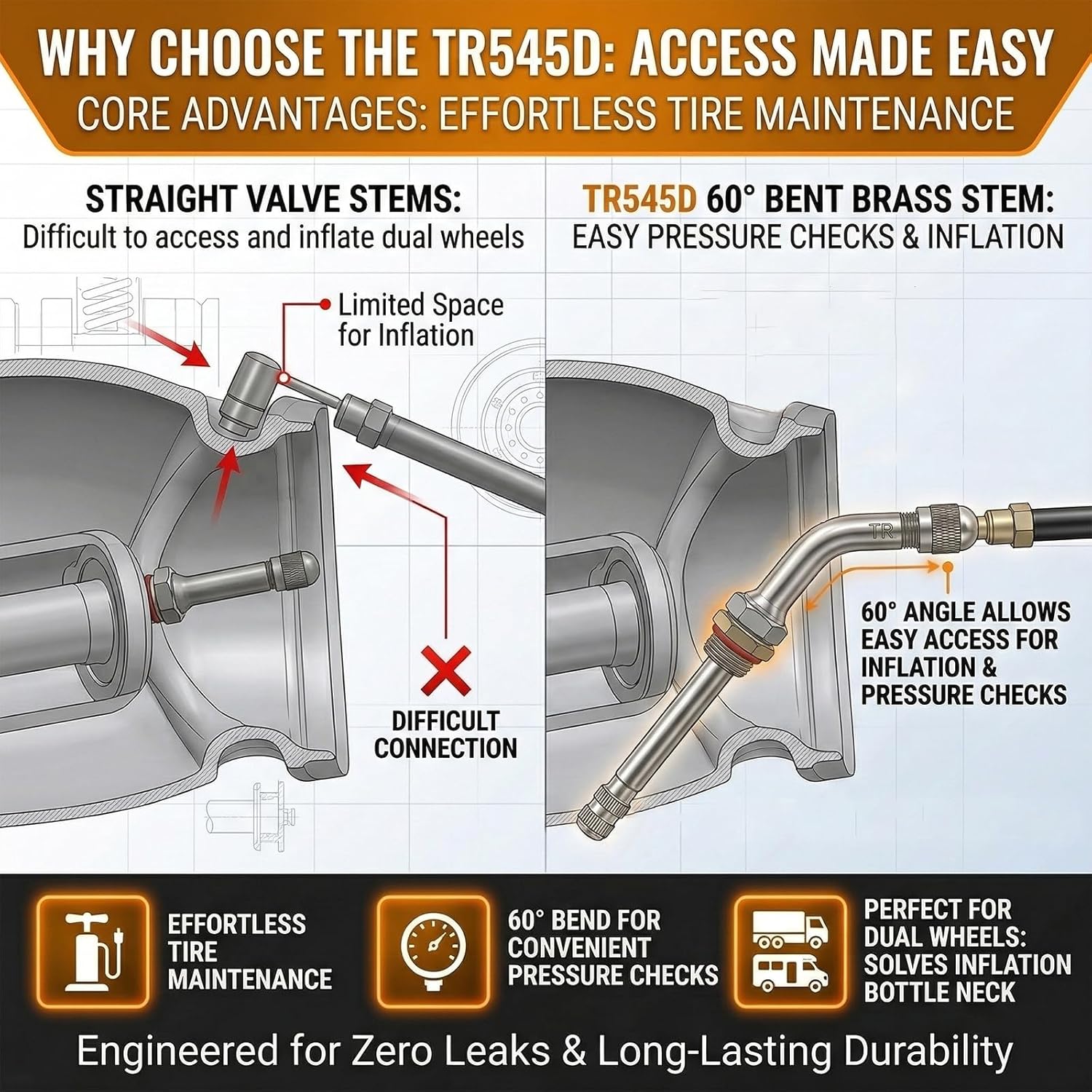 10 Pack TR543E Truck Tire Valve Stems Extension Clamp Heavy Duty 75 Degree Bend Clamp-in Tire Valve Stem Aluminum Wheels Fits 9.7mm Rim Hole Trucks Buses Motorcycle