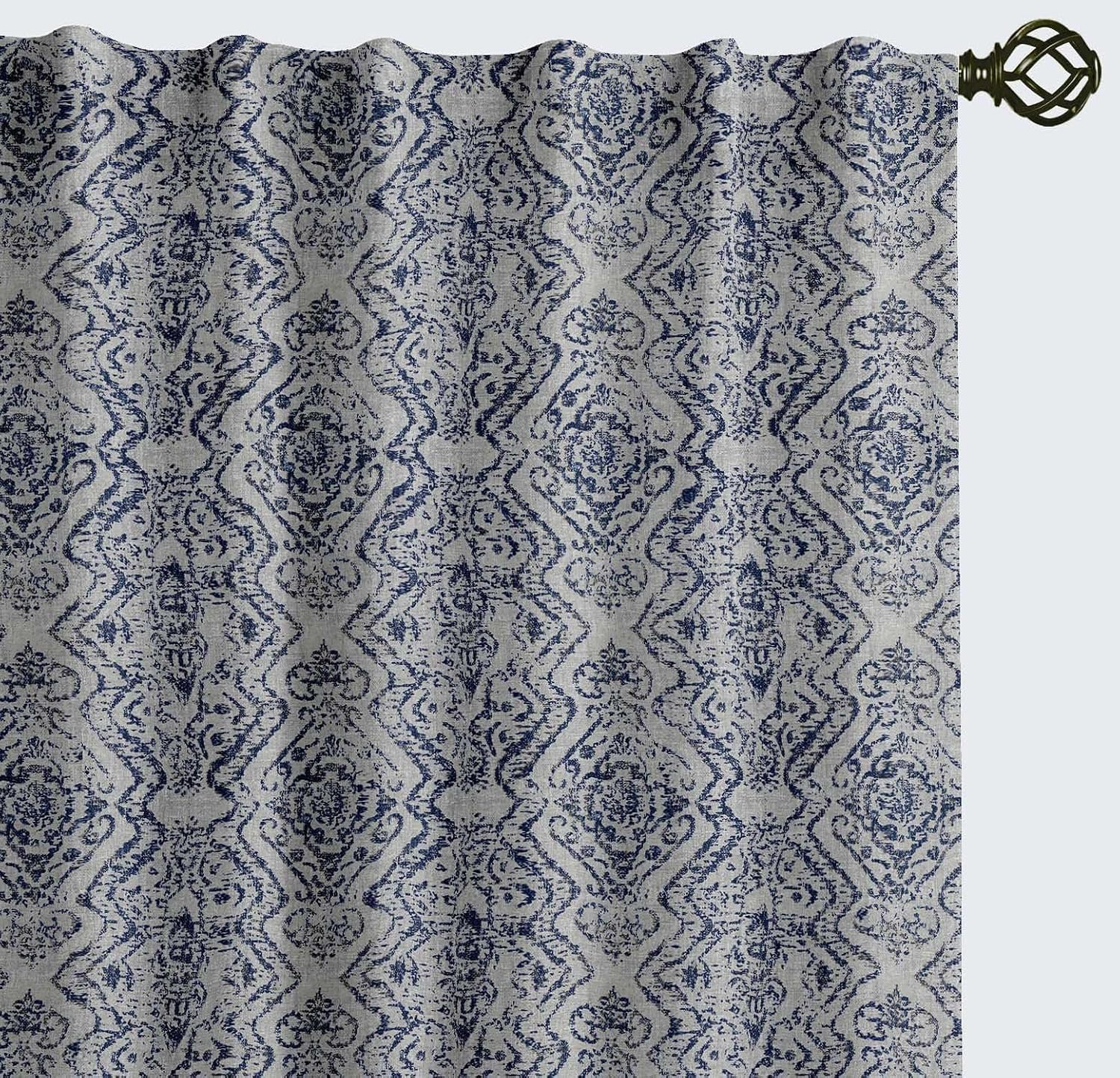 Cotton Curtains for Windows - 3-in-1 Rod Pocket/Back Tab Short Window Drapes - Light Filtering Cotton Canvas Panels - Set of 2, 52"x63" - Texture Print (Gray)