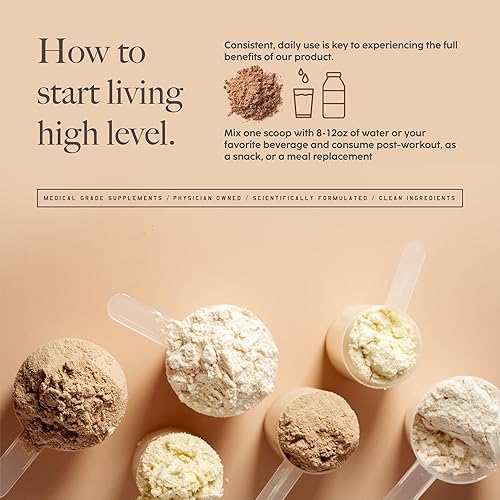 Miniatura 4 de High Level Proteína de suero natural en polvo  Batido de vainilla con stevia  1.02 oz de proteína  2 libras, ultra filtrada sin OMG  Enzimas