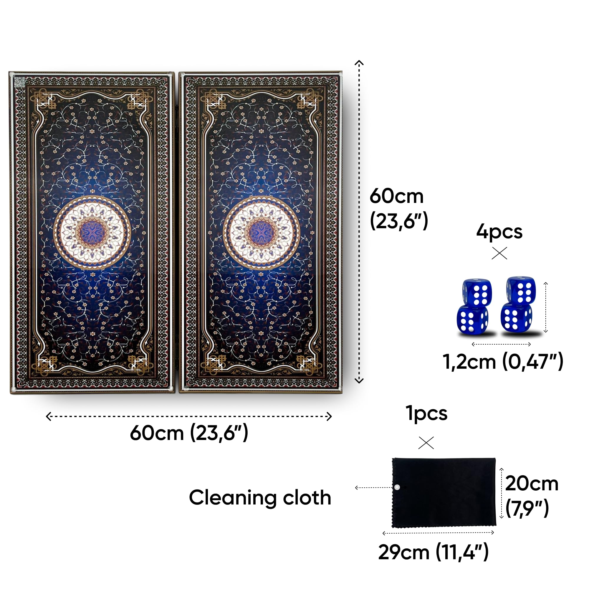 Backgammon de luxe - En bois - 60 cm - Fabriqué à la main - Avec verre trempé - Grand jeu de backgammon pour professionnels et collectionneurs