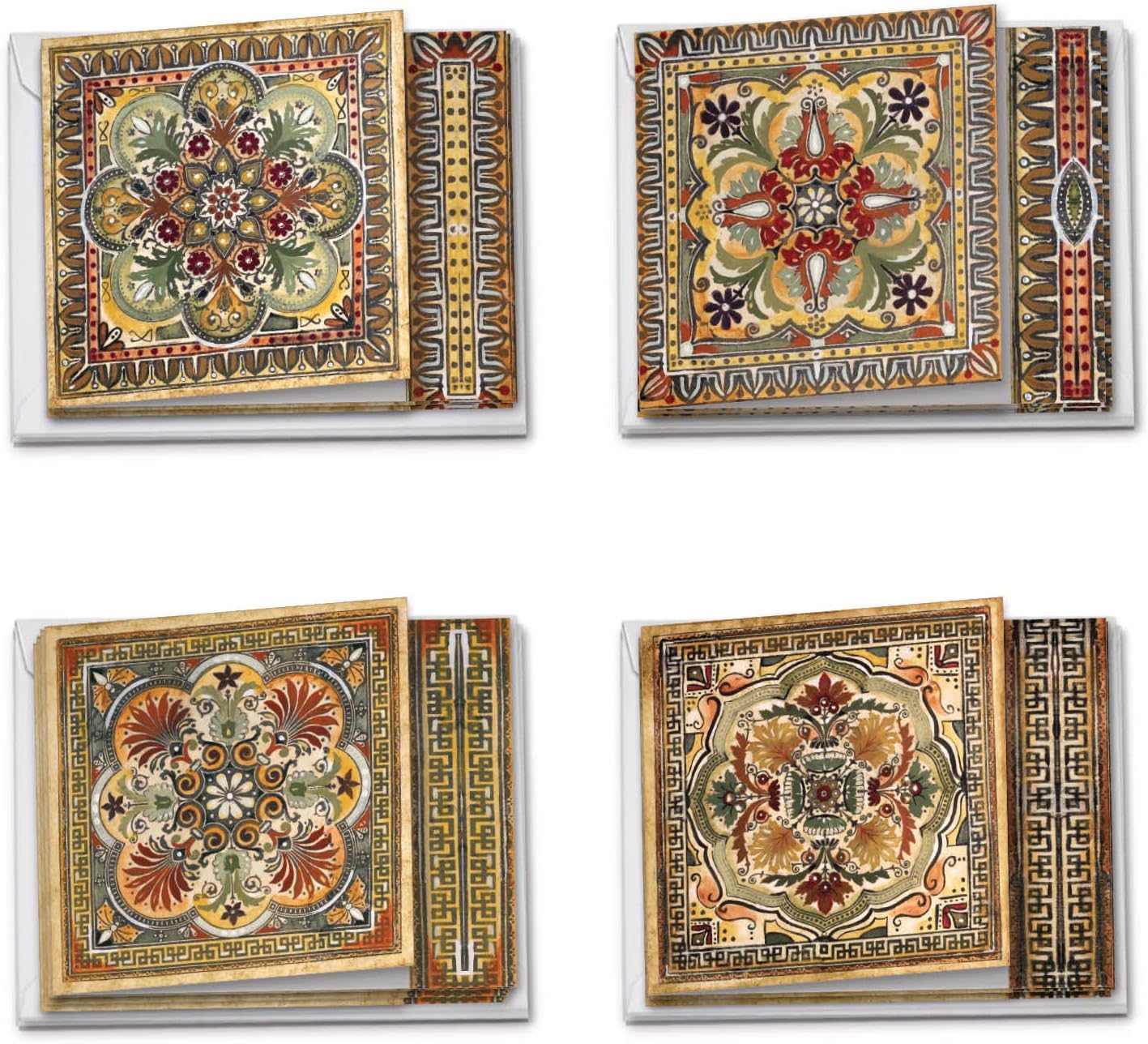 The Best Card Company - 12 Assorted Blank Note Cards (4 x 5.12 Inch) - Boxed All Occasion Notecards Bulk (4 Designs, 3 Each) - Ornate Tiles MQ4609OCB-B3x4