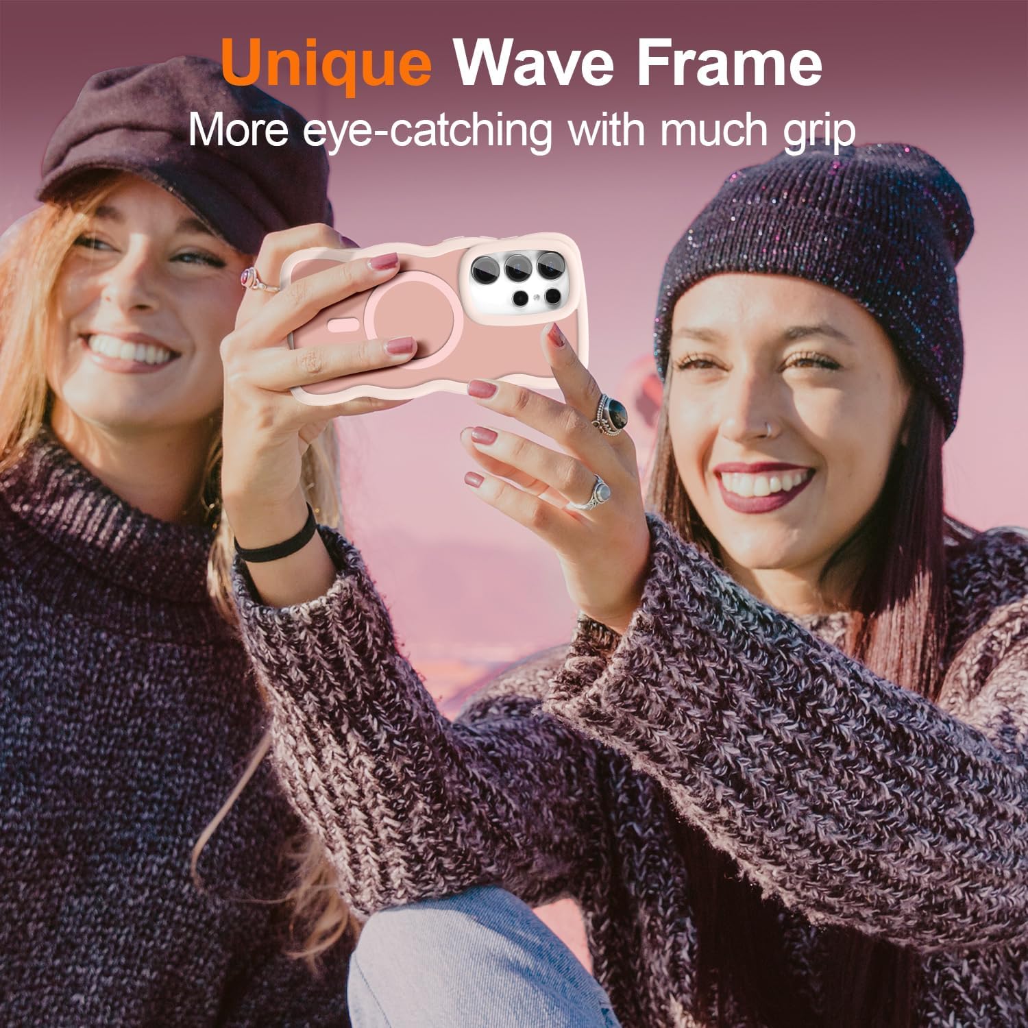 UEEBAI Magnetic for Samsung Galaxy S25 Ultra 5G Case, Cute Cover Compatible with MagSafe, Transparent Clear Wave Design Wavy Frame Matte Phone Case- Pink - Image 5