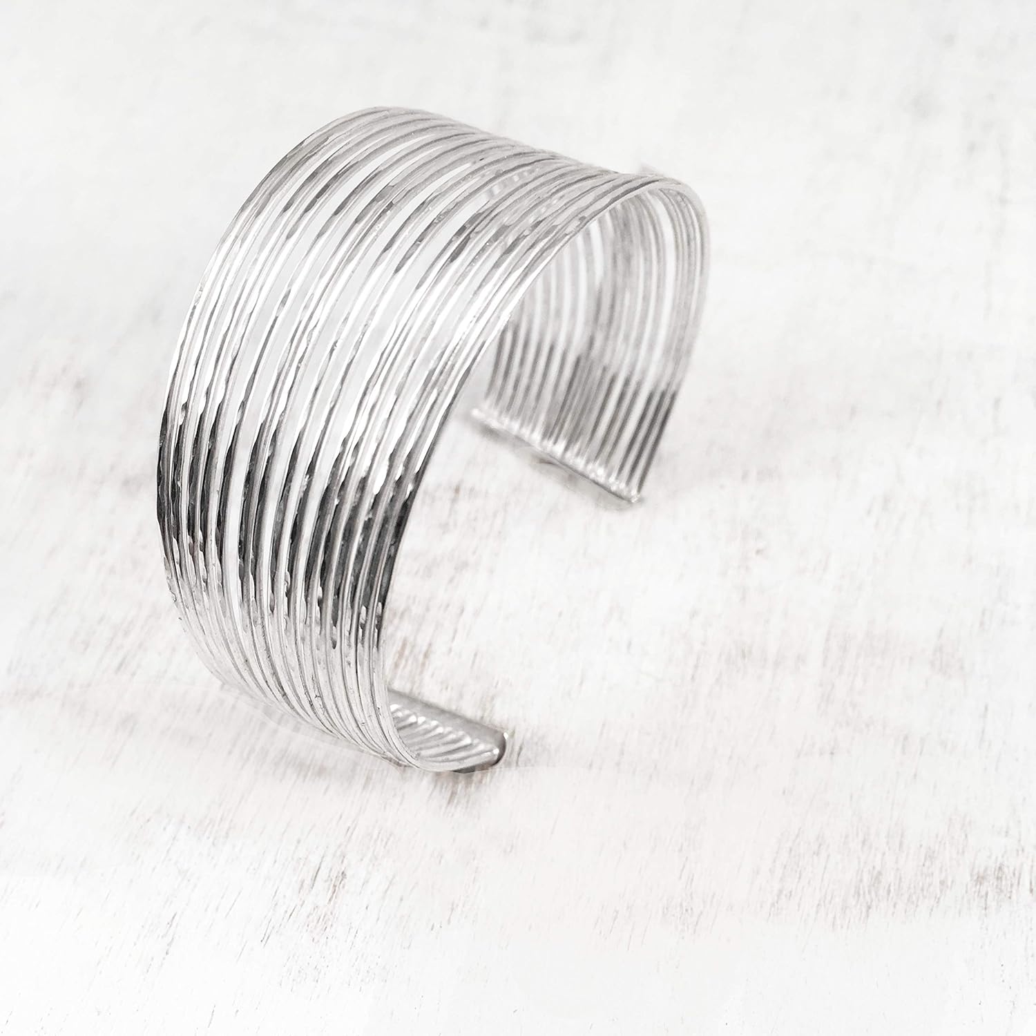 Multiple Wire Strand Bangle Cuff Bracelet, Sterling Silver 925 Polished Finish, Shiny Lightweight Statement Piece. Handmade by Claudia Lira - READY TO ORDER -