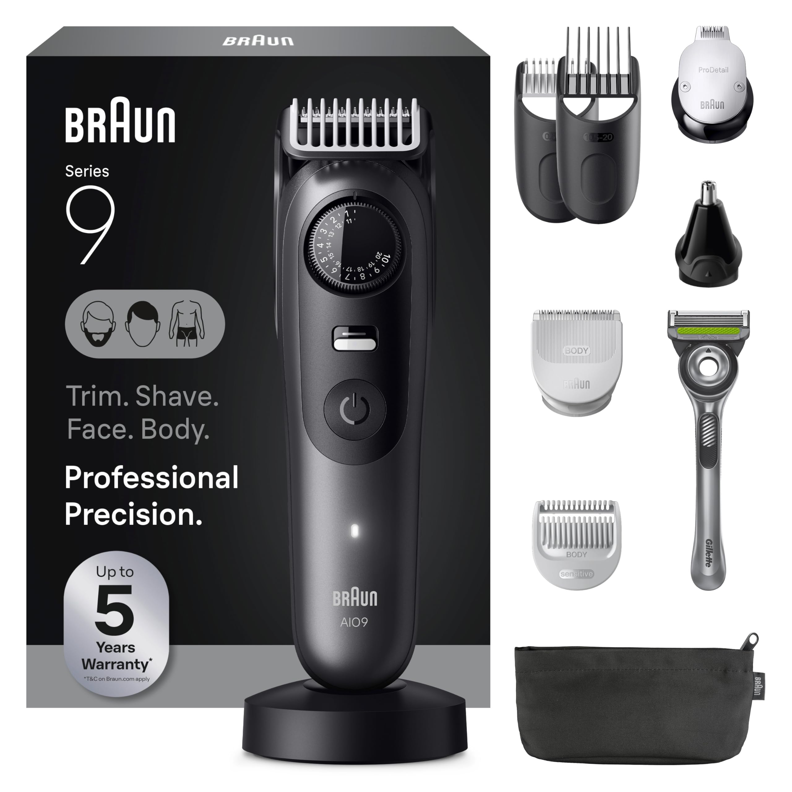 Photo 1 of Braun Series 9 All-in-One Beard & Body Grooming Kit for Men, Cordless Trimmer, Hair Clippers & Shaver for Face, Hair & Body with Gillette Labs Razor, AIO 9535