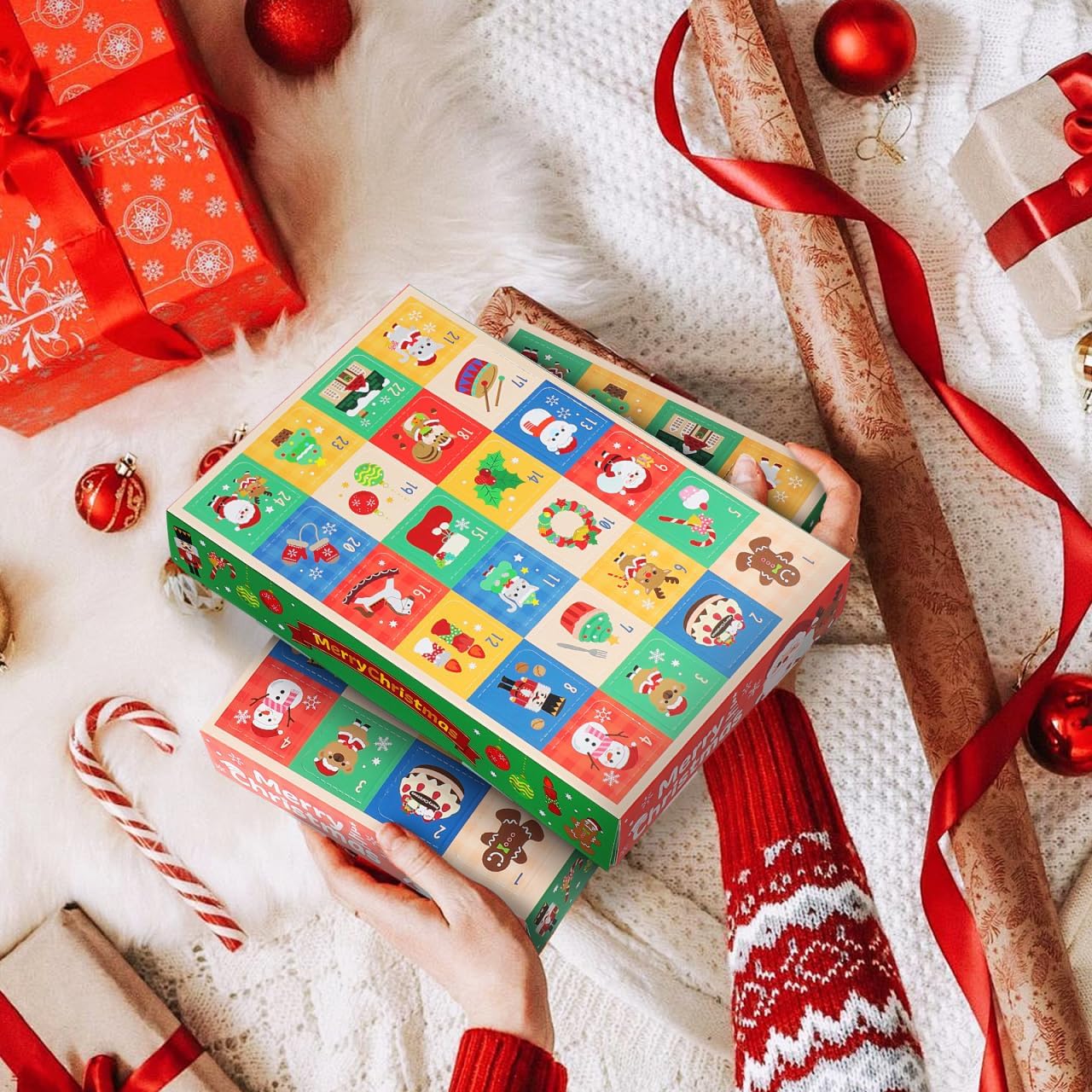 Cabilock 10PCS Christmas Empty Advent Calendar, 24 Days DIY Advent Countdown Boxes, Christmas Cardboard Number Boxes, Countdown Calendar for Xmas Holiday Decor