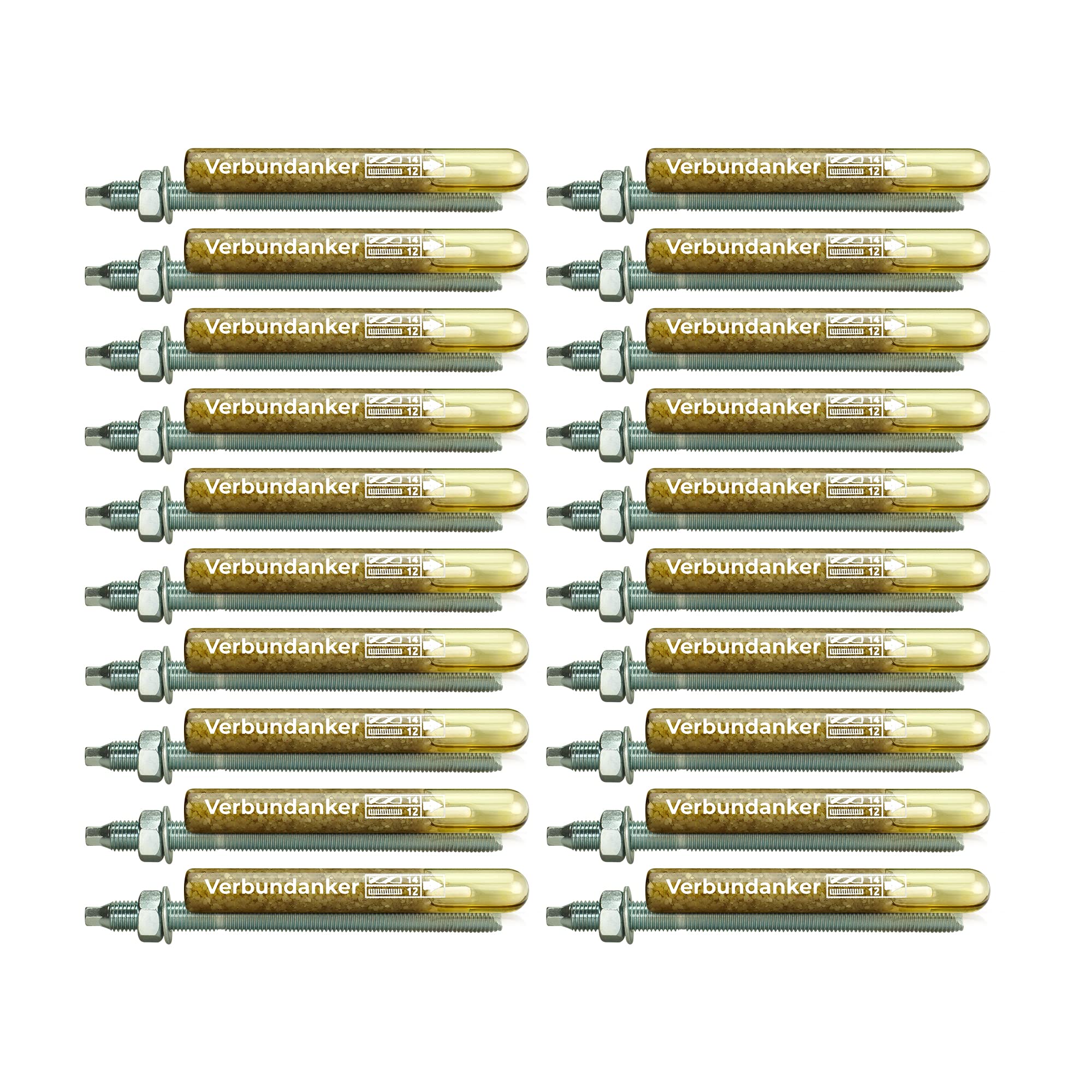 Isolbau Verbundanker Set - Verbundankerpatrone styrolfrei V12 + Ankerstange verzinkt M12 x 190 - ETA/ETAG Zulassung - 20 Stück