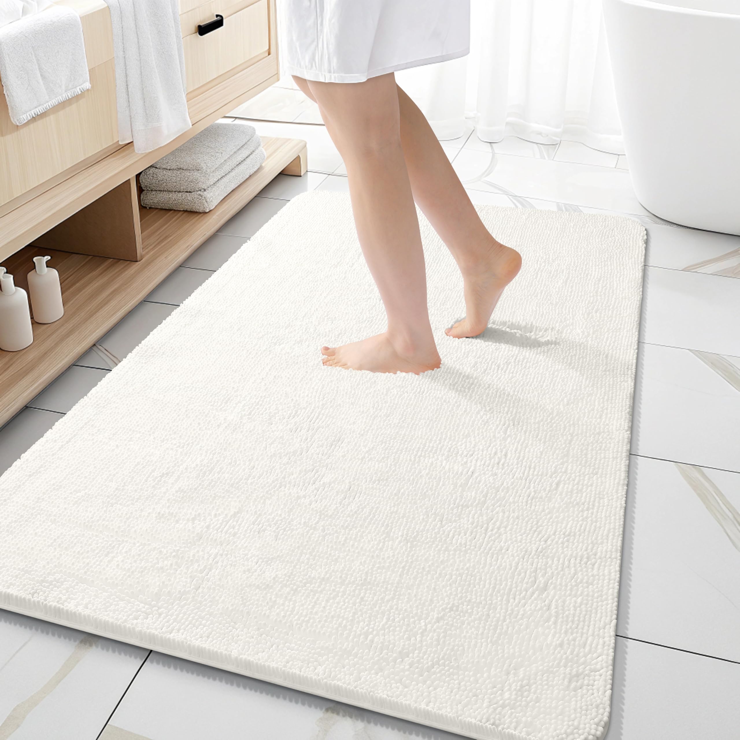 OLANLY Bathroom Rugs 59x35, Extra Soft Absorbent Chenille Bath Rugs, Rubber Backing Quick Dry, Machine Washable Bath Mats for Bathroom Floor, Tub and