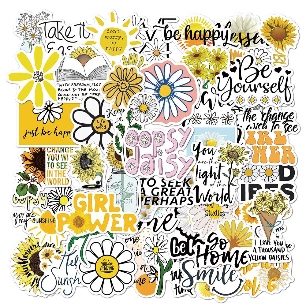 iDream Yellow Daisy Motivational Quote Refreshing Look Vinyl DIY Sticker for Notebook Suitcase Laptop Bicycle Helmet Car (Set of 50) (B08VYDMP3B) Amazon Price History, Amazon Price Tracker