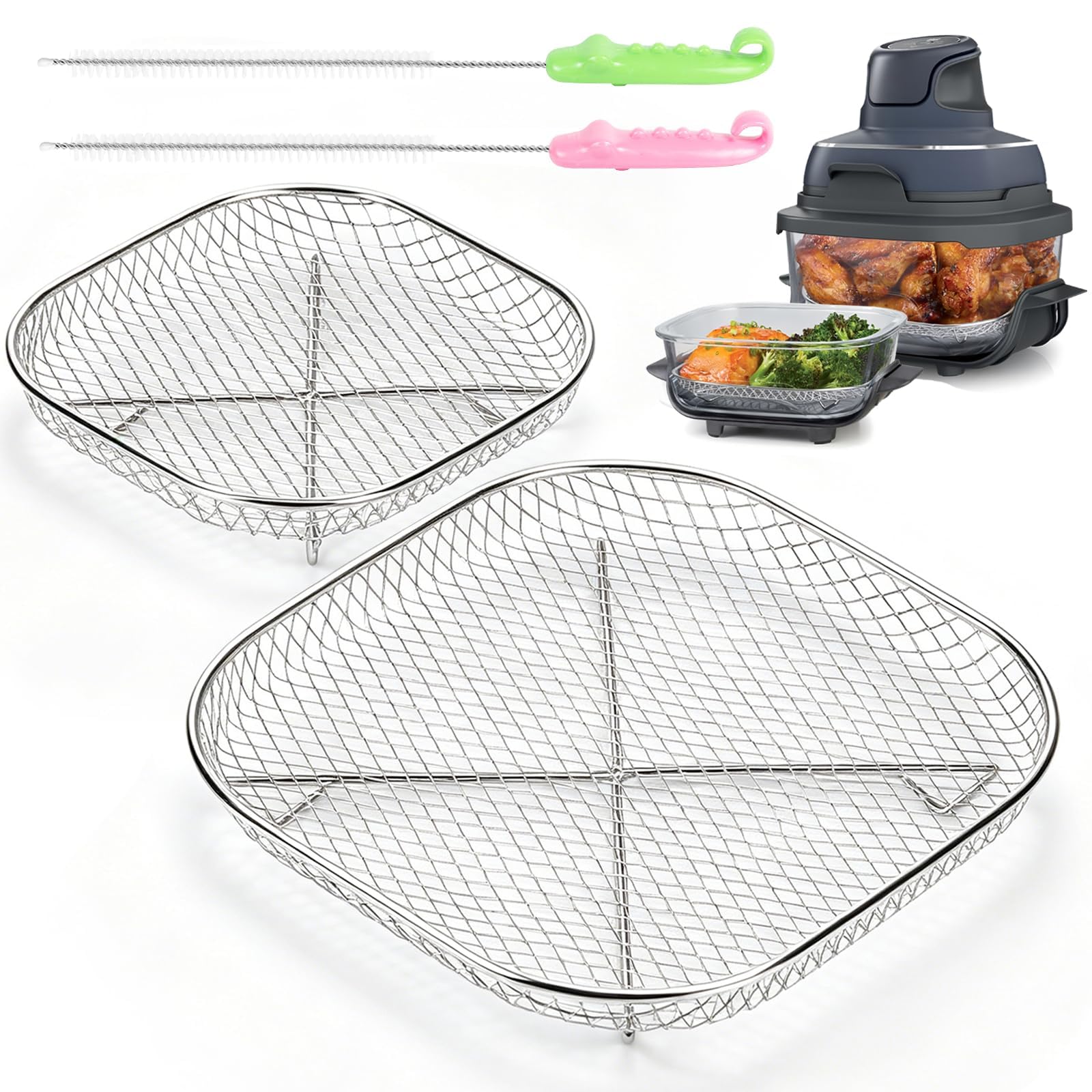 brikinte 2Pcs Stainless Steel Rack & Cleaning Brush for Ninja Crispi FN101