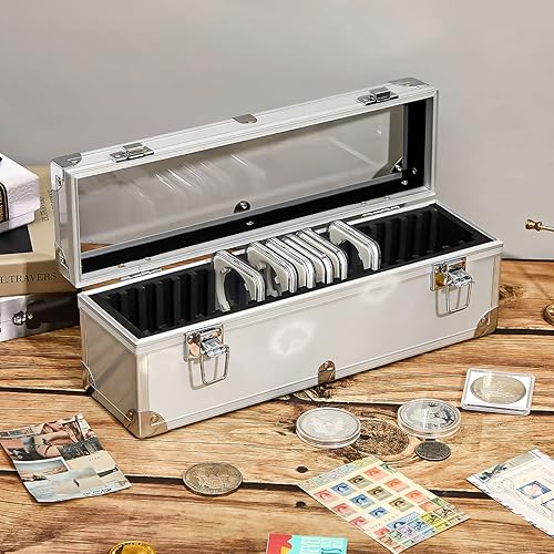 Miniatura 7 de Funrous Caja de almacenamiento de monedas de aluminio para 1005020 losas para soportes de losas, suministros de colección, caja de almacenamiento