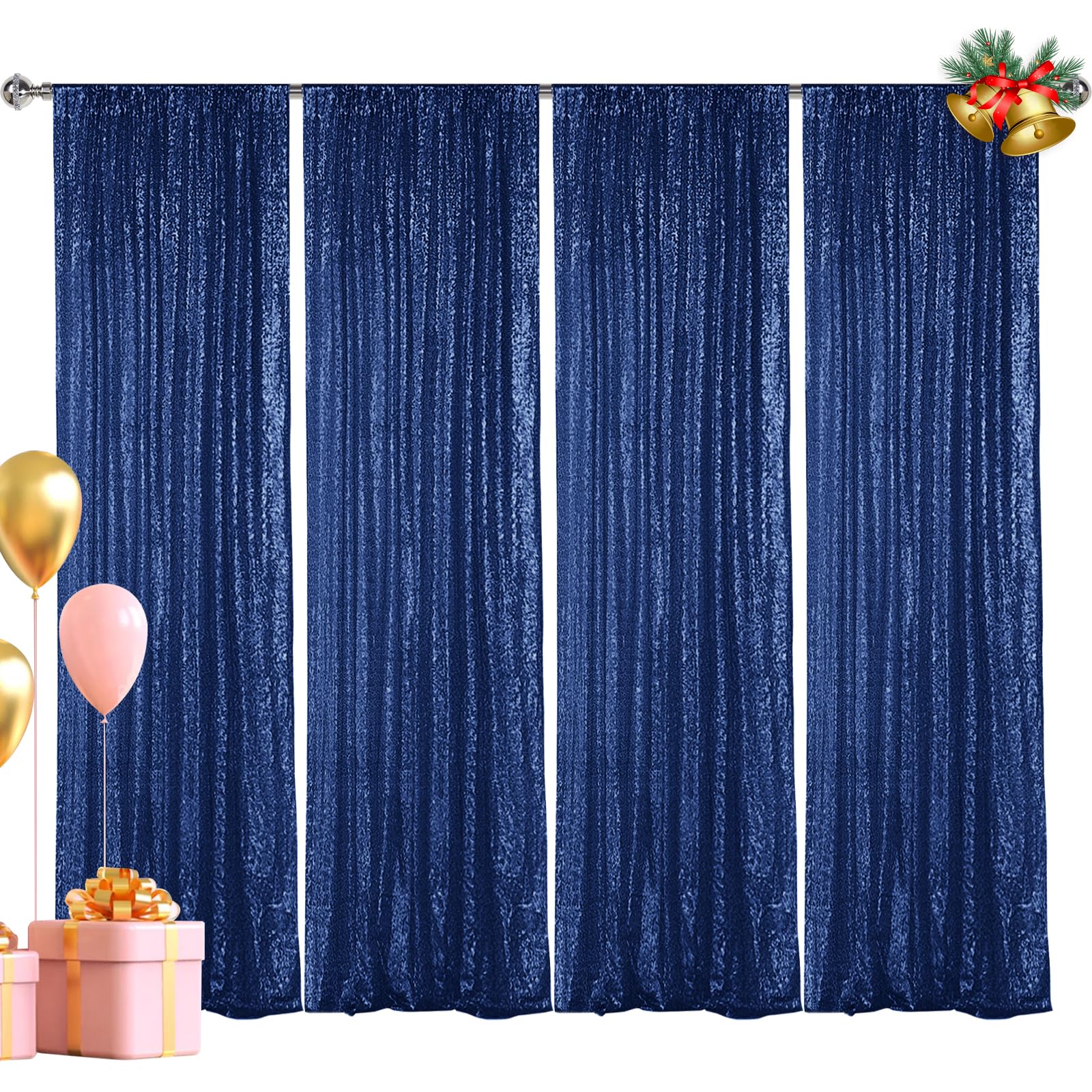 Hahuho Navy Sequin Backdrop Curtain, 4PCS 2FTx8FT Glitter Backdrop Curtain for Parties, Christmas, Wedding, Party Decoration（4 Panels, 2FT x 8FT, Navy