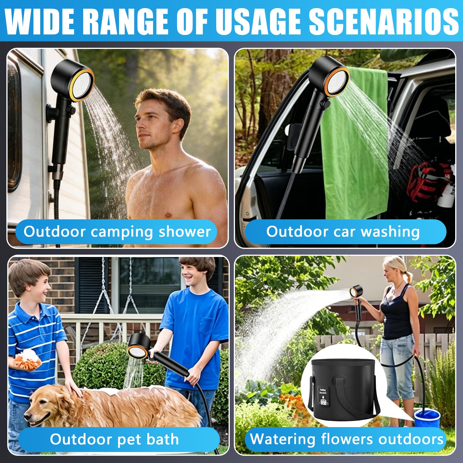 Douche De Camping Portable, Pompe De Douche 8000mAh avec Affichage De La Température Kit De Douche Mobile étanche IPX8 avec Pommeau De Douche Pliable Et Tuyau De 2 M pour Les Voyages