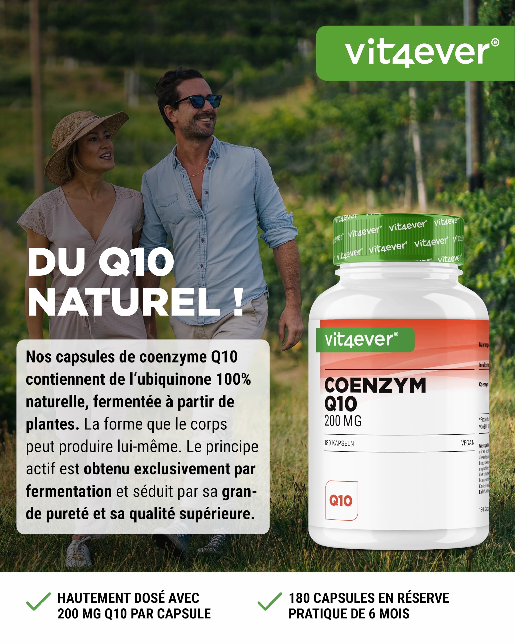 Coenzyme Q10 avec 200 mg par Gélule - 180 Gélules Vegan - 6 Mois de Réserve - Q10 de Haute Qualité - Hautement Dosé, sans Additifs Inutiles