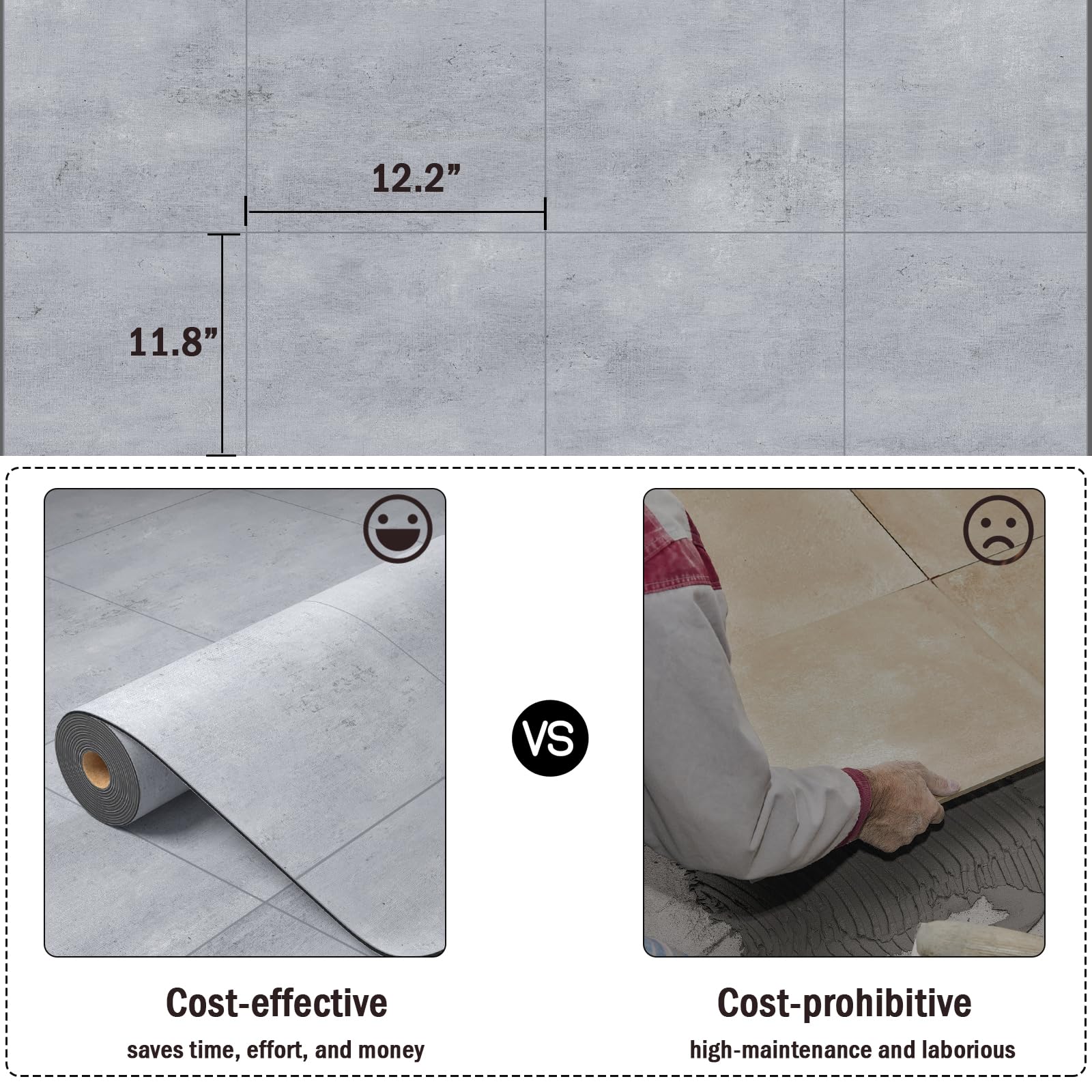 Oxdigi Vinyl Floor Tiles Peel and Stick 23"x 393"/64 Sq.Ft, Thicken Self Adhesive Vinyl Flooring Roll Marble Pattern Waterproof DIY Floor Coverings for Bathroom Living Room Kitchen, Gray Marble