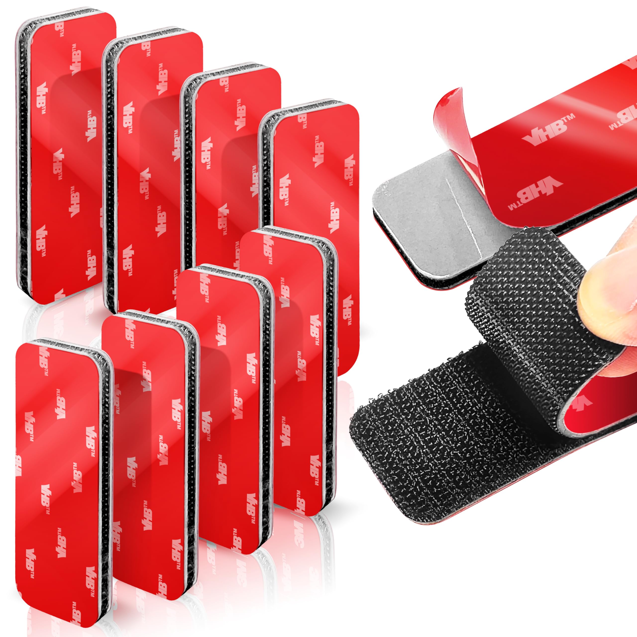 High-Bond Reusable Fastener Strips, Heat-Resistant & Waterproof for Indoor & Outdoor Mounting on Wall, Glass, Tile & Metal 8 Sets Heavy-Duty Adhesive Hook and Loop Strips, 1.2" × 3.2"