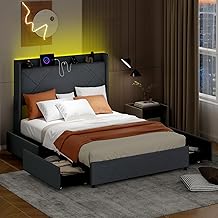 RELAX4LIFE Telaio Letto Matrimoniale con Luci LED Regolabili, Musica, Microfono, Funzione Timer, Stazione di Ricarica, Testiera Imbottita, 4 Cassetti con Route, Carico 500 KG (200 ×160 cm)
