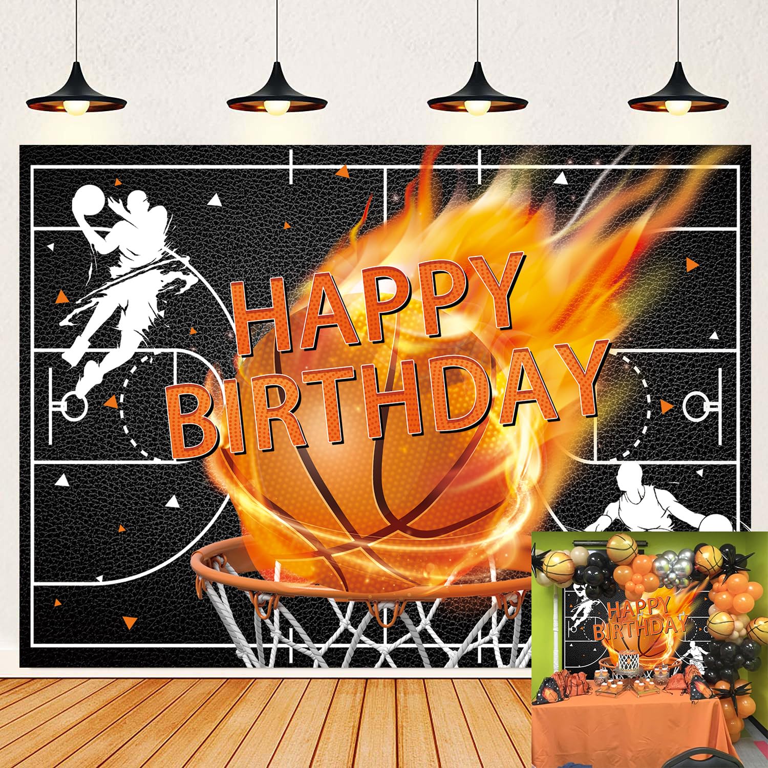 Basketball Happy Birthday Backdrop Sport Theme Basketball Court Photography Background for Boys Teen Birthday Party Decorations Cake Table Supplies (