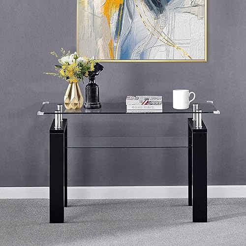 Miniatura 11 de Mesa de centro con protectores de esquina de seguridad, mesa de centro de vidrio, mesa central de vidrio de 2 niveles con estante de vidrio Mesa de