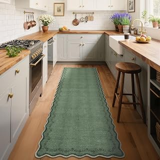 GarveeHome 2.5x8 Scalloped Washable Runner Rug Non Slip Hallway Kitchen Rug