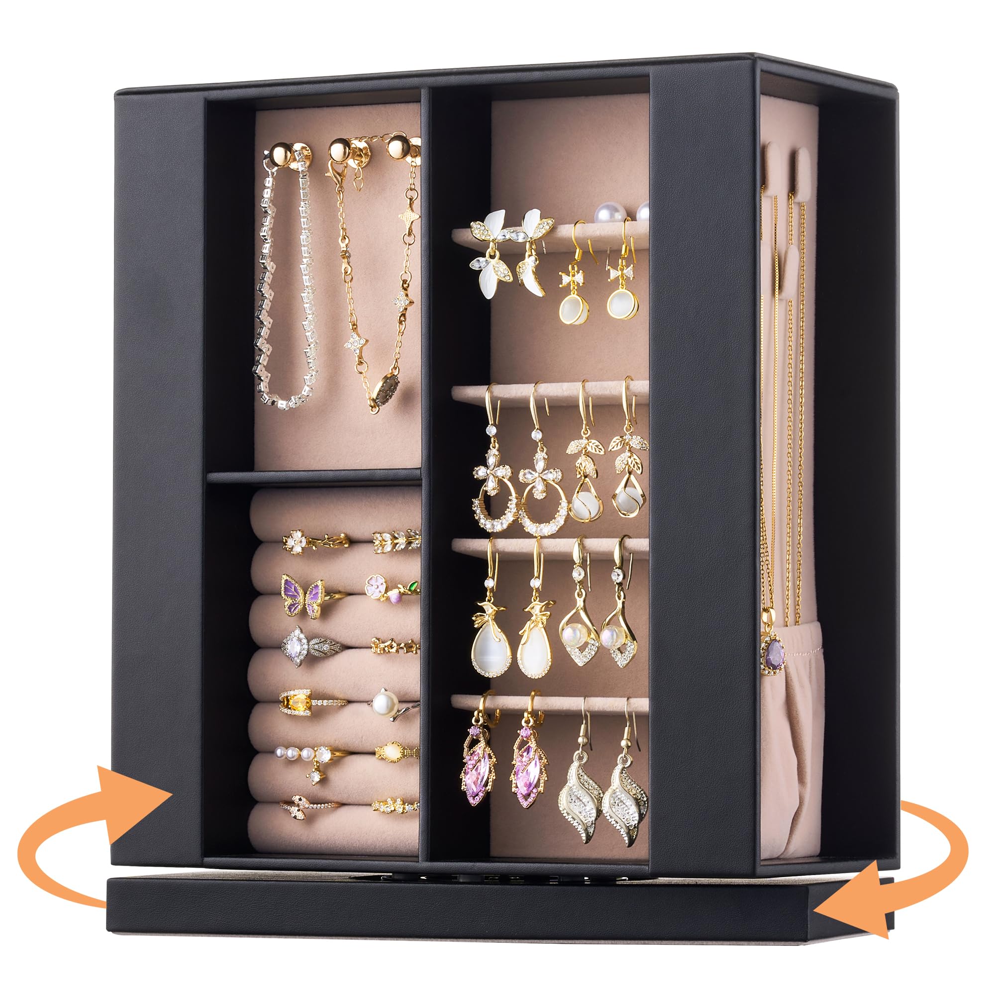 Boîte à bijoux rotative noire Pickpiff pour sublimer votre coiffeuse de chambre