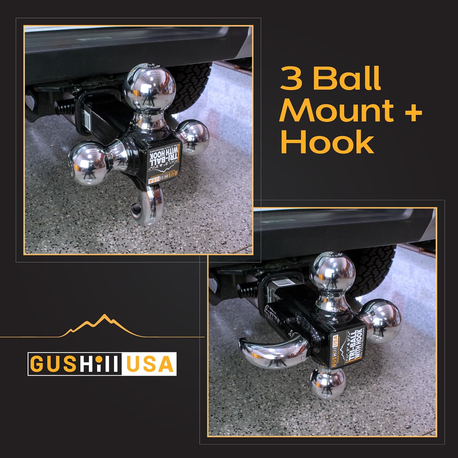 USA GH 45675 Trailer Hitch Tri-Ball Mount with Hook, Fits 2" Receivers