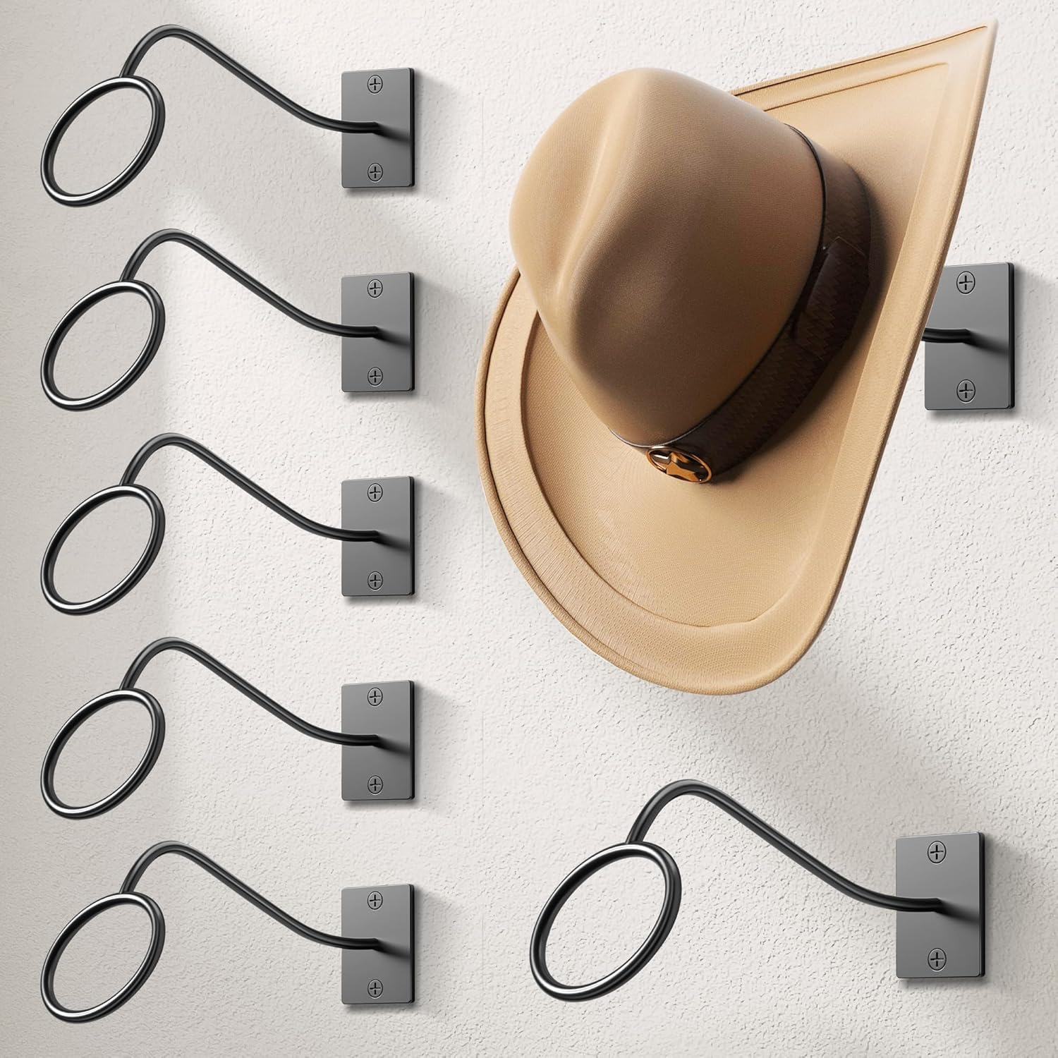 Cinati Cowboy Hat Rack for Wall 4 Pack, Cowboy Hat Holder Wall Mount, Western Rustic Metal Hats Hanger Hooks Organizer for Fedora,Sun Hats,Wide Brim, Extra Hooks for Baseball Caps,Western Room Decor