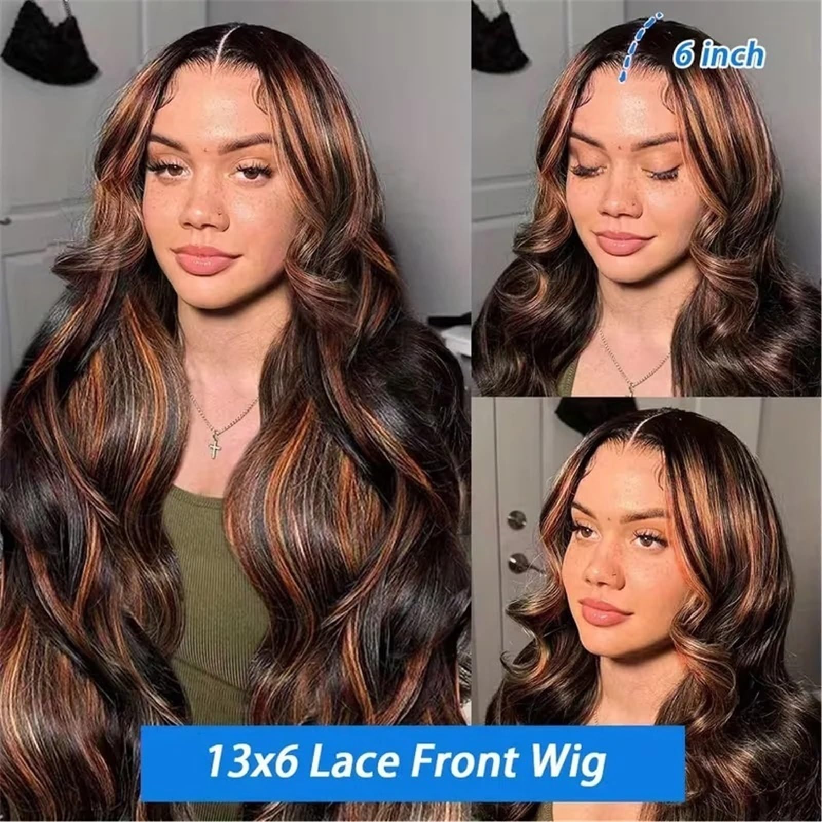Mujer Resalte las pelucas del frente cordón de la peluca 13x6 Hd cabello humano onda cuerpo(18inches)