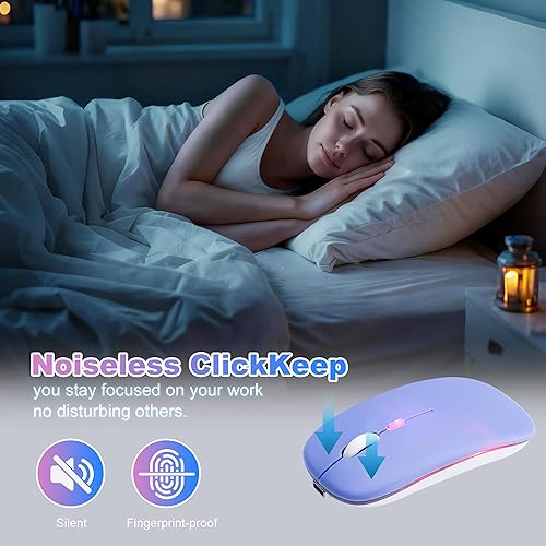 Miniatura 7 de Ratón inalámbrico Bluetooth recargable de larga duración modo dual  BT 5.2 y 2.4G silencioso RGB LED, mouse ergonómico delgado y portátil para