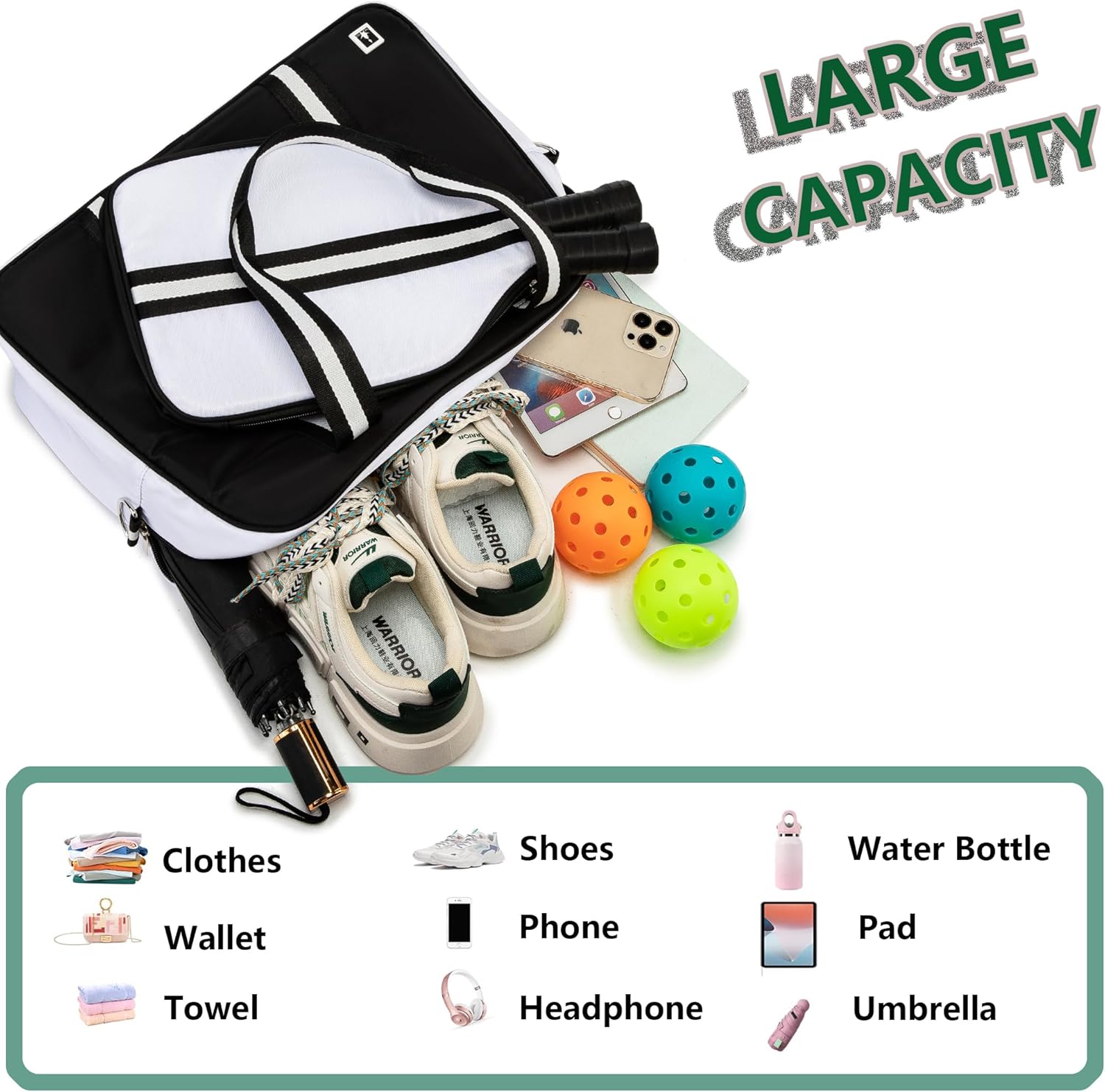 ROYALFAIR Pickleball Tote Bag for Women Men Large Capacity with Paddle Cover Pocket and Adjustable Shoulder strap