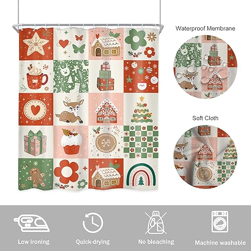Miniatura 6 de Cortina de ducha retro de Navidad de 60 pulgadas de ancho x 72 pulgadas de alto, juego de cortina de baño impermeable para niños y niñas, accesorios